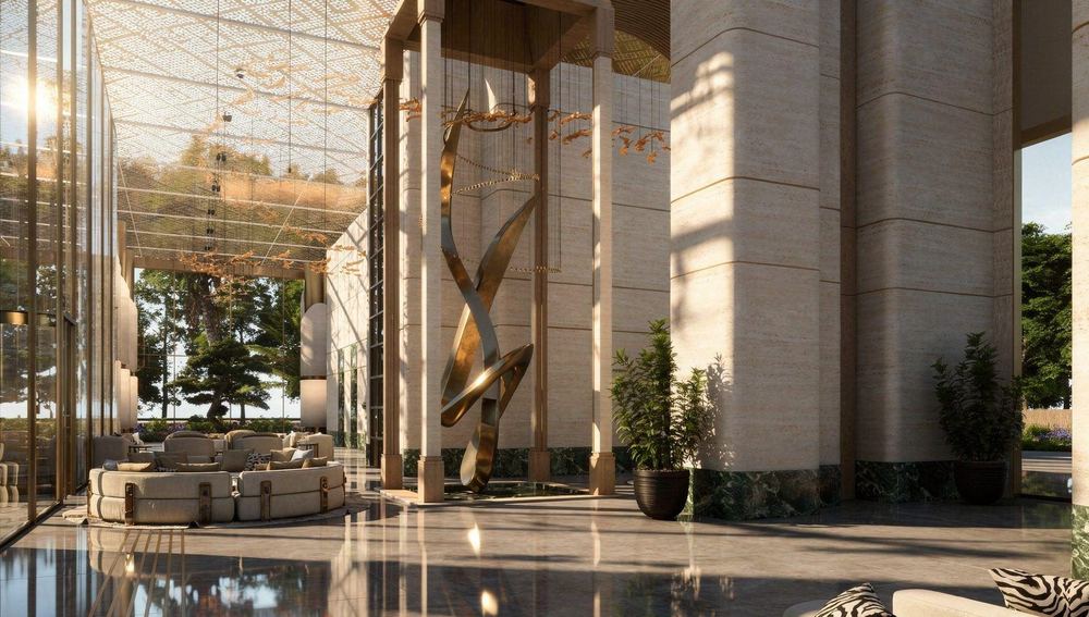 The triple-height lobby